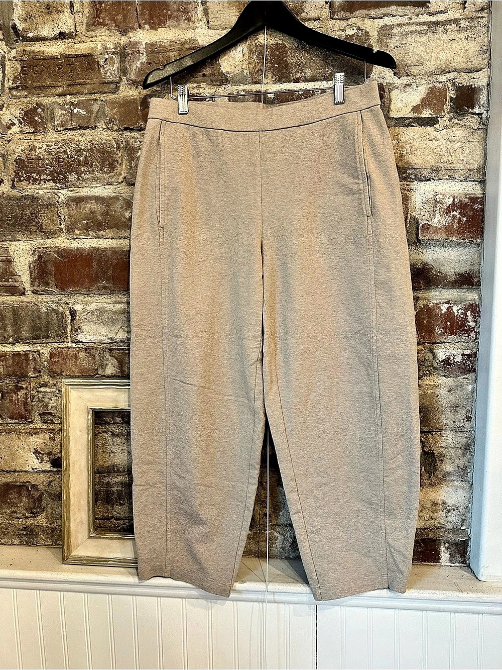 Eileen Fisher Organic Cotton Interlock Lantern Pant Wide Leg Brown Medium